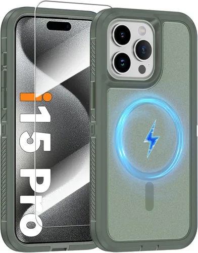Vista 33 de Funda magnética para iPhone 13/iPhone 14 [compatible con Magsafe] [protector de pantalla de vidrio] [protección de grado militar de doble capa]