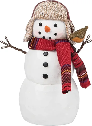 Vista 6 de GALLERIE II Lindo muñeco de nieve con bufanda a cuadros en blanco y negro y carbonero, figura decorativa pequeña de invierno, figura de Navidad