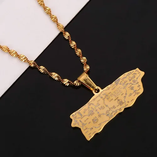 Vista 3 de Collar con colgante de mapa de Puerto Rico de acero inoxidable, joyería de mapa de puertorriqueños