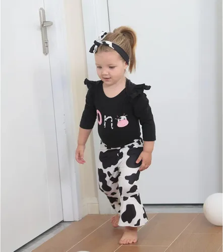 Vista 3 de Detigee Traje de primer cumpleaños para niñas, traje de cumpleaños de vaca, ropa de primer cumpleaños para bebés