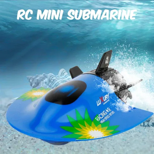 Vista 2 de GoolRC Mini barco submarino RC, juguete de buceo impermeable con control remoto (azul)