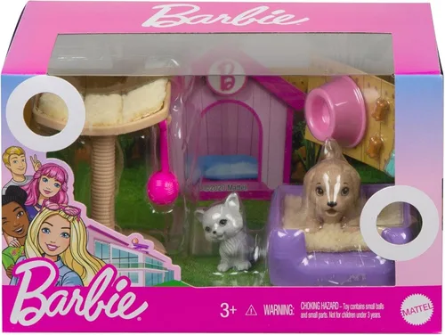 Vista 4 de Barbie Juego de accesorios para muñecas con temática de mascotas, serie de aventuras de narración ~ Combínalo con casa de muñecas o juego solo ~