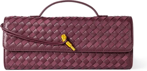 Vista 9 de Joryin Bolso tejido para mujer, bolso de mano de noche tejido de cuero y gamuza, bolso cruzado de gamuza, bolso formal de noche