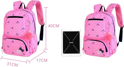 Vista 2 de 3Pcs Kids Backpack Bowknot Printed Daypack Girls 3 in 1 School Bag with Shoulder Bag and Pencil Bag