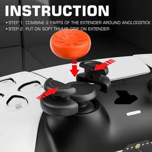 Vista 3 de PlayRealm NO FALLING OFF Thumbstick Extender & Silicone Grip Cover 2 Sets for PS5 & PS4 Controller (Turbo Orange)