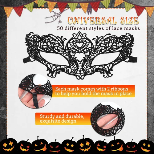 Vista 2 de Chivao 50 máscaras de encaje venecianas para mascarada, máscara de Mardi Gras, máscaras flexibles para carnaval, cumpleaños, día de San Valentín