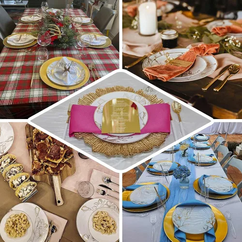 Vista 4 de Efavormart - Juego de 20 platos de plástico floral azul polvoriento, dorados, platos de 10 pulgadas y platos de postre de 7 pulgadas