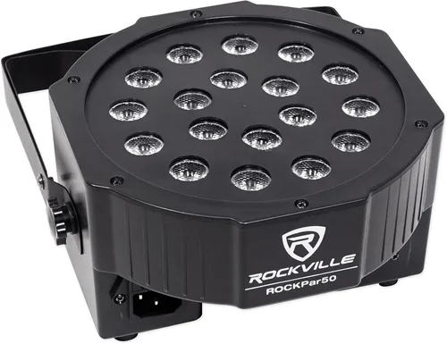 Vista 3 de (2) Rockville RockPAR50 LED RGB Par Can Wash Light + Paquete de doble soporte con (1) cable de iluminación DMX Rockville RDX3M25 de 25 pies y 3