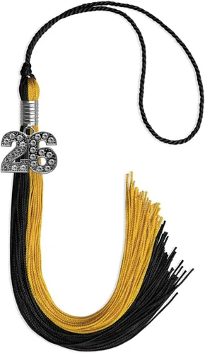 Vista 128 de Endea Graduation Borla de doble color con dije de plata brillante (negro/oro antiguo, 2025)
