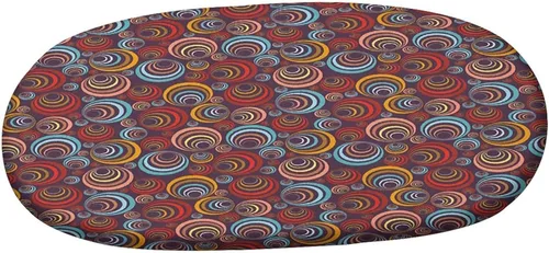 Vista 3 de Mantel ovalado ajustable, mantel de poliéster con bordes elásticos abstractos, almohadilla circular ovalada con estampado de espirales geométricos