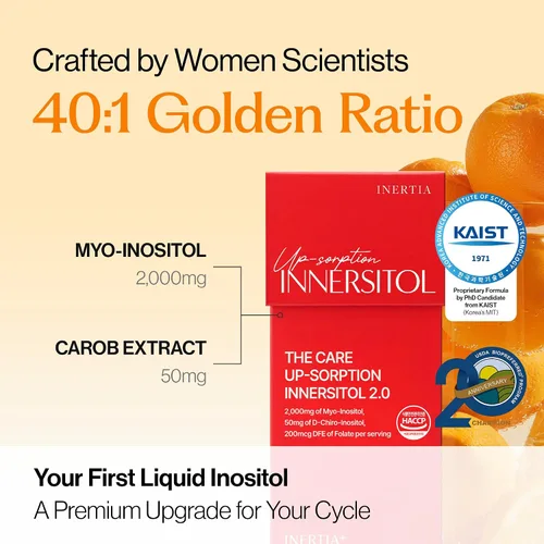 Vista 2 de INERTIA+ The Care Up-sorption INNERSITOL - Suplemento de inositol listo para beber para mujeres, 40:1 mio y D-quiro inositol, equilibrio hormonal
