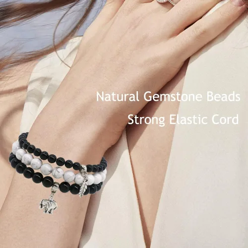 Vista 5 de C&L Accessories Pulseras de cuentas de chakras para mujeres, hombres y adolescentes, 3 pulseras curativas, juego de pulseras elásticas de bolas
