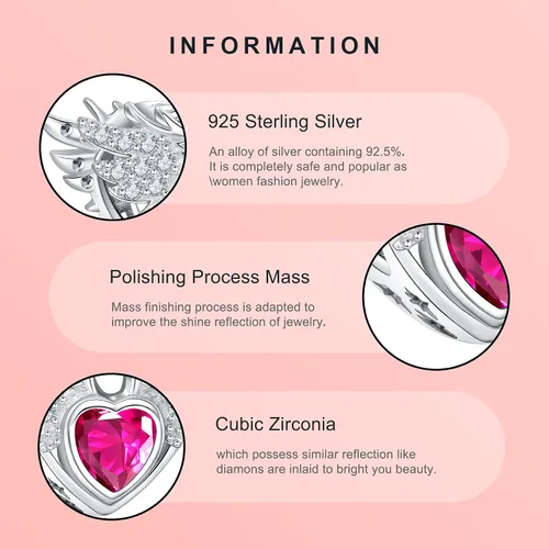 Vista 6 de NINGAN Birthstone Charms for Charms Bracelet, Angel Wings 925 Sterling Silver Love Heart Bead Pendant Birthday Christmas Jewelry Gift for Women