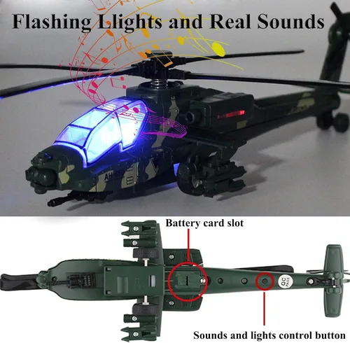 Vista 3 de OTONOPI Helicóptero Militar de Retroceso Juguetes de Avión del Ejército con Luces y Sonidos Modelo de Avión de la Fuerza Aérea Diecast Regalos