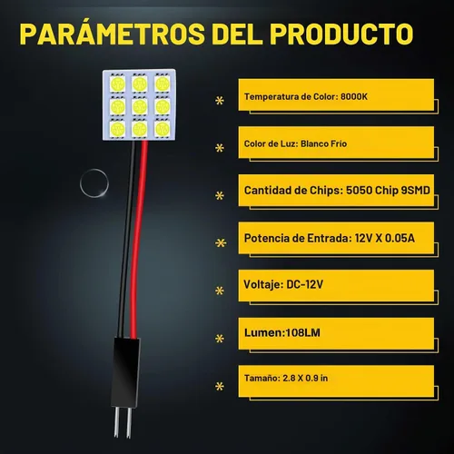 Vista 3 de YM E-Bright - Pack de 6 luces LED de color blanco frío 5050 9SMD para auto, luz interior de lectura DC 12V con adaptadores T10/BA9S/Festoon