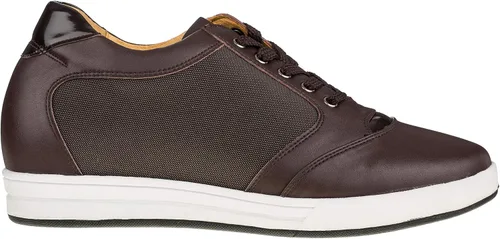Vista 2 de TOTO Zapatos de ascensor invisibles para hombre con cordones de cuero y malla, zapatillas de deporte de moda, 3.2 pulgadas más altas, Marrón