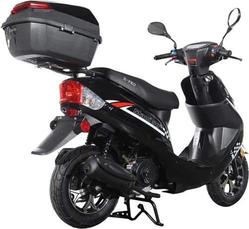 Vista 3 de X-PRO Ciclomotor de gasolina 50 con ruedas de aluminio de 10 pulgadas, maletero trasero, arranque eléctrico/Kick Start! (negro)