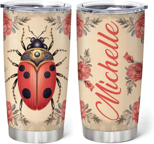 Vista 13 de Hyturtle Regalos personalizados para amantes de las mariquitas – Just A Girl Who Loves Ladybugs - Vaso de acero inoxidable personalizado de 20 onzas