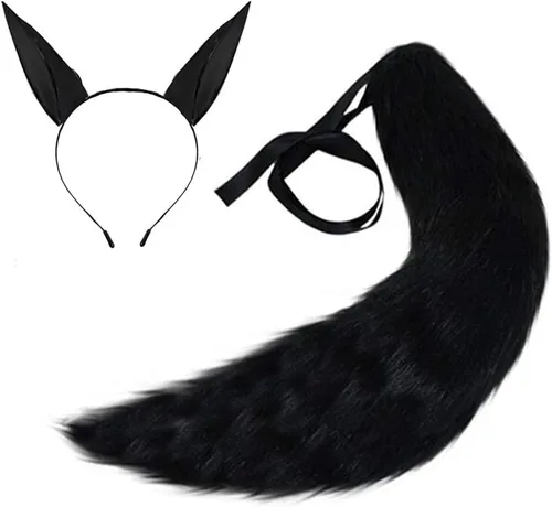 Vista 12 de Anime Wolf Fox/Cat - Cola de felpa de 25 pulgadas + 2 orejas de clip para Halloween Cosplay