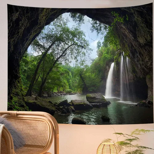 Vista 17 de Llamazing - Tapiz de paisaje forestal para decoración del hogar - Tapiz mágico para sala de estar y dormitorio