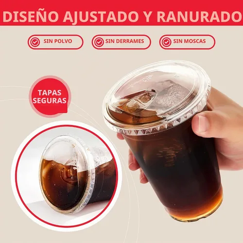 Vista 2 de Vasos de plástico con tapas de 16 onzas, paquete de 100 tazas de café helado desechables transparentes con tapas para sorber sin pajilla, taza