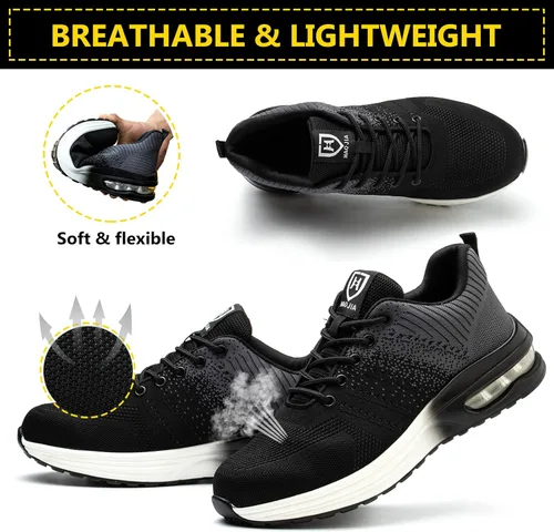 Vista 3 de Zapatos con punta de acero para hombres y mujeres, ligeros, cómodos, indestructibles, antideslizantes, zapatos de seguridad con cojín de aire