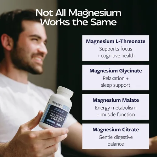 Vista 3 de Magnesio 4 en 1 para apoyo al sueño, L-treonato, glicinato, malato y citrato, 240 mg, suplemento de complejo de magnesio quelado (60 cápsulas)