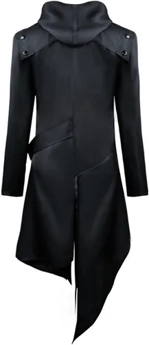 Vista 3 de Homisy Disfraces de Halloween para hombres, chaqueta gótica retro de vapor punk, capa de manga larga con capucha y botón de metal, gabardina larga