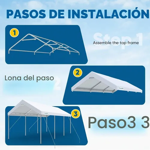 Vista 6 de Quictent Toldo de Cochera Resistente de 10x20 pies Carpa Galvanizada para Automóvil Refugio de Garaje al Aire Libre para Botes con Estructura