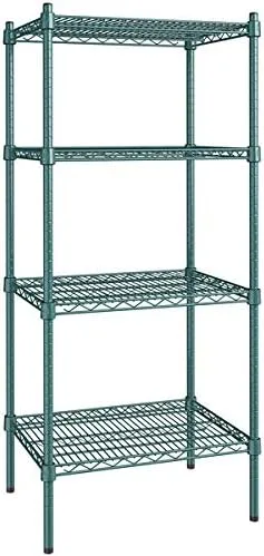Vista 332 de Kit de 4 estantes de epoxi verde NSF de 21 x 72 pulgadas con postes de 86 pulgadas, estantería de almacenamiento resistente, kit de estantería