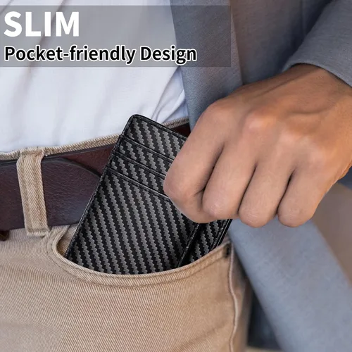 Vista 5 de Cartera Chelmon Slim para Hombre, Cartera Minimalista de Bolsillo Frontal con Bloqueo RFID para Tarjetas de Crédito
