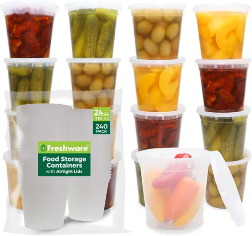 Vista 10 de Freshware Contenedores de almacenamiento de alimentos con tapas [8/16/32 oz x 20 cada uno, 60 juegos] recipientes para delicatessen, aptos