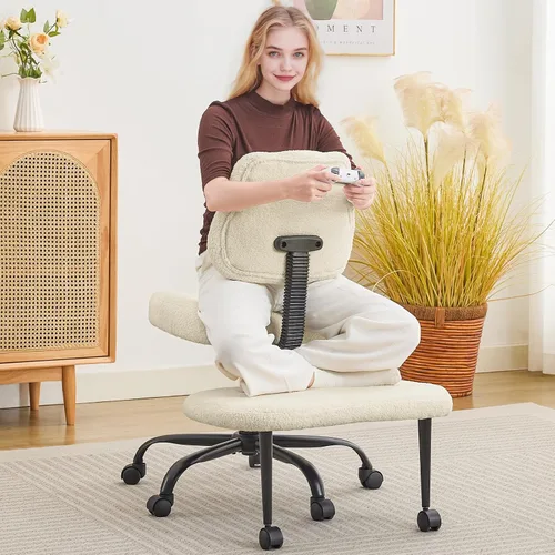 Vista 6 de Silla de meditación con patas cruzadas, exquisitos muebles de oficina en casa, ergonómico arrodillado con soporte lumbar y taburete de altura Beige