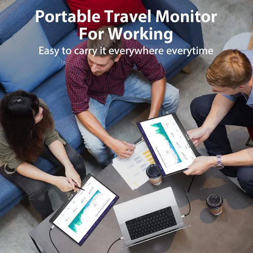 Vista 8 de KYY Monitor portátil de 15.6 pulgadas FHD 1080P USB-C HDMI con bolsa de cubierta inteligente y altavoces duales, pantalla externa de computadora