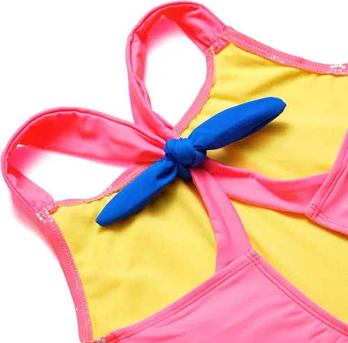 Vista 5 de Traje de baño de una pieza para niñas con UPF 50+ con lazo cruzado y espalda cruzada para niñas