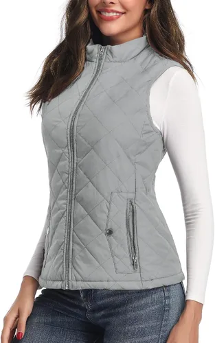 Vista 2 de Chaleco para exteriores de mujer, chaleco acolchado ligero con cremallera y cuello alto.