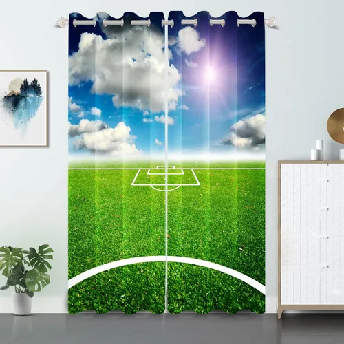 Vista 16 de Cortinas opacas de fútbol para dormitorio de niños, con temática deportiva, para sala de fútbol, cortinas de fútbol en blanco y negro