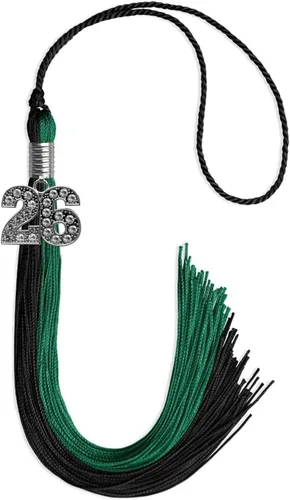 Vista 138 de Endea Graduation Borla de doble color con dije de plata brillante (negro/oro antiguo, 2025)