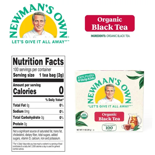 Vista 2 de Newman's Own - Té negro orgánico fuerte y robusto con 100 bolsas de té por caja (paquete de 2) certificado por USDA que contiene cafeína