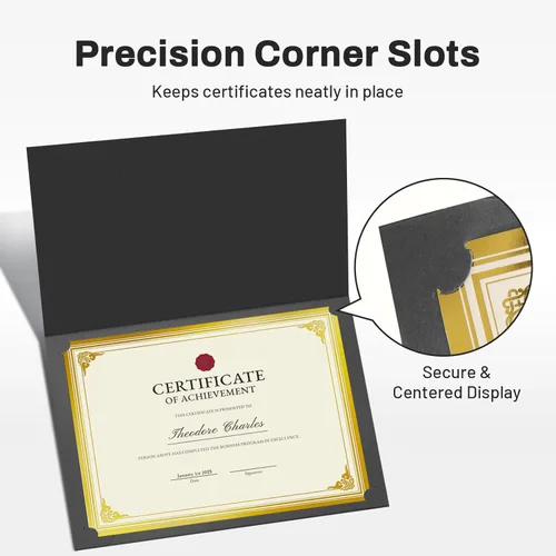 Vista 3 de SUNEE 10 paquetes de soportes para certificados negros, 250gsm, para certificados de premio de 8.5x11, cubiertas de certificados con borde de lámina