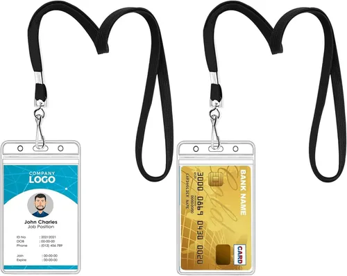 Vista 9 de 5 piezas de soporte grueso para tarjetas de identificación con nombre, resistente, impermeable, de plástico transparente, de PVC, bolsillo Horizontal