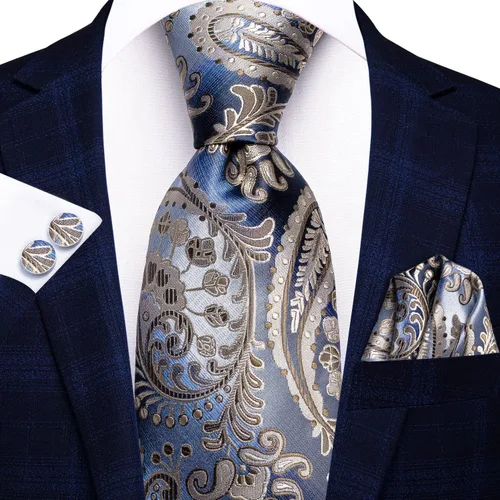 Vista 72 de Hi-Tie Corbatas de seda para hombre, diseño de cachemira a rayas, con bolsillo, gemelos cuadrados, conjunto formal de negocios