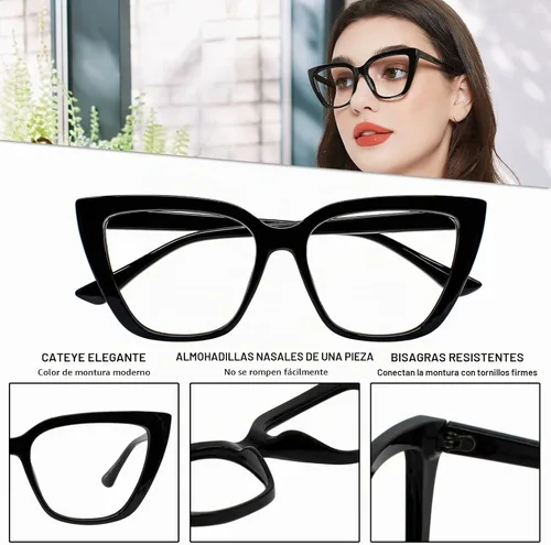 Vista 4 de Gafas de lectura de gran tamaño para mujer, diseño de ojo de gato, 1.0, 1.25, 1.5, 1.75, 2.0, 2.25, 2.5, 2.75, 3.0, 3.5, 4.0 Negro
