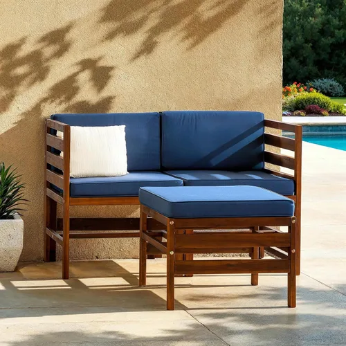 Vista 2 de Walker Edison AZWSAN3PCDBBU Ravello - Juego de mueble modular de 3 piezas para patio, color marrón oscuro/azul marino