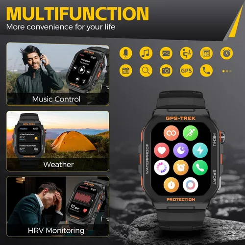 Vista 7 de Relojes inteligentes militares para hombres con GPS integrado con llamada Bluetooth de 1.75 pulgadas, pantalla grande, resistente y táctico, reloj