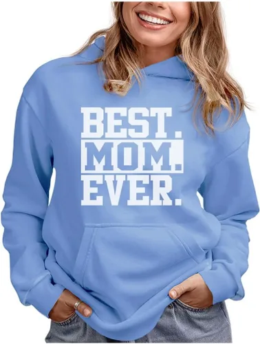 Vista 11 de Tstars Sudadera con capucha Best Mom Ever para mujer, acogedora sudadera para el día de la madre, regalo para madres de hija o hijo Mejor / Negro