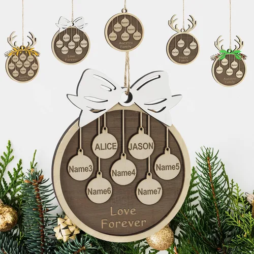 Vista 29 de Adornos de Navidad personalizados familiares de 1, 2, 3, 4, 5, 6, 7, 8, 9, 10, adornos de madera personalizados, decoraciones de Navidad, regalos