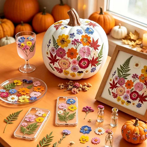 Vista 3 de Decoraciones para tartas de otoño, flores prensadas, hojas de arce