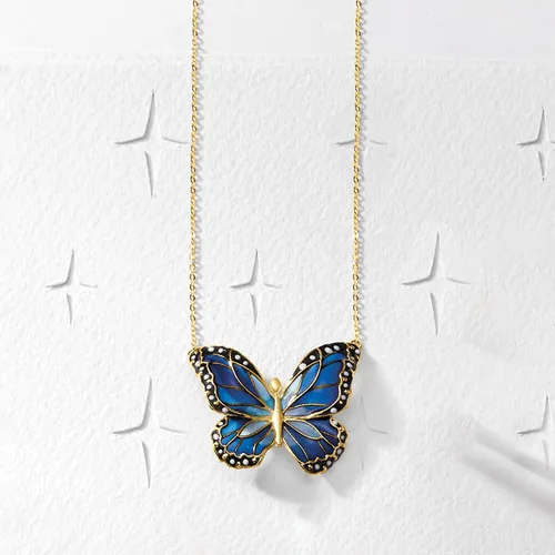 Vista 5 de Ross-Simons Italian Multicolored Enamel Butterfly Necklace in 14kt Yellow Gold