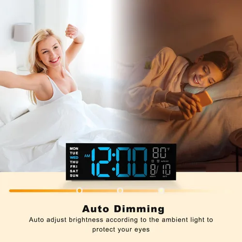 Vista 7 de JALL Reloj de pared grande de 16" digital con montaje en pared, temporizador de cuenta regresiva, alarma, LED grande, color RGB, horario de verano